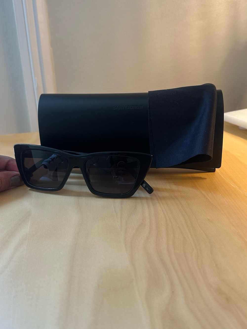 AUTH Saint Laurent Mica Black Cat-eye Sunglasses with Case